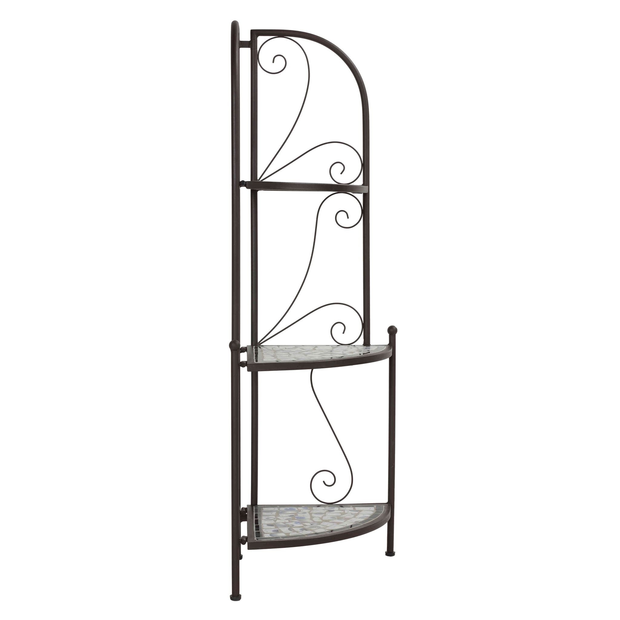 Cortesi Home Zook Freestanding Corner Shelf, White Mosaic Brown Metal