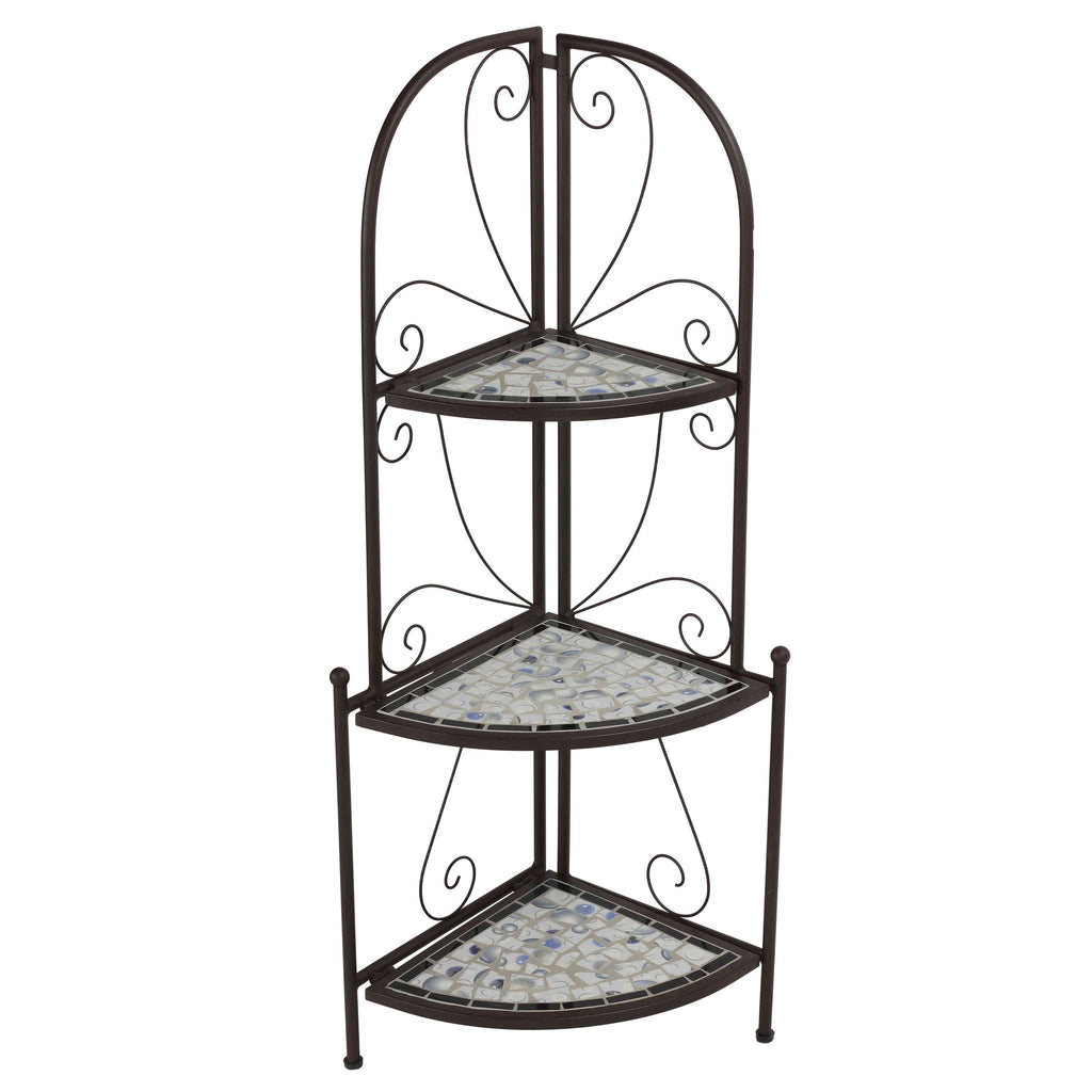 Cortesi Home Zook Freestanding Corner Shelf, White Mosaic Brown Metal