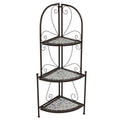 Cortesi Home Zook Freestanding Corner Shelf, White Mosaic Brown Metal