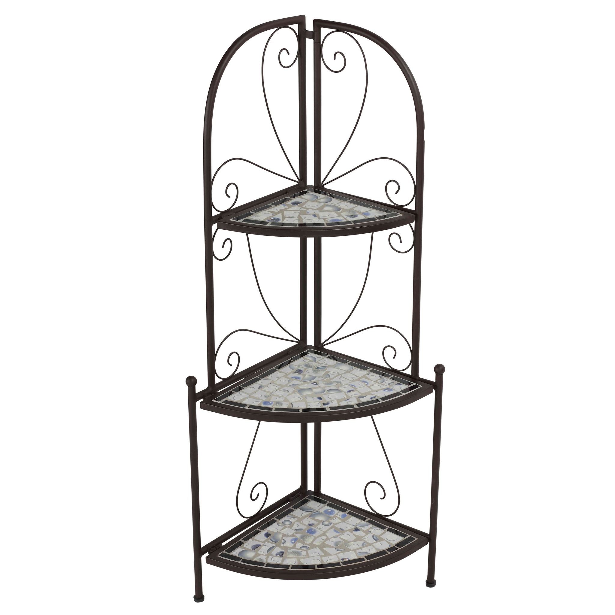 Cortesi Home Zook Freestanding Corner Shelf, White Mosaic Brown Metal