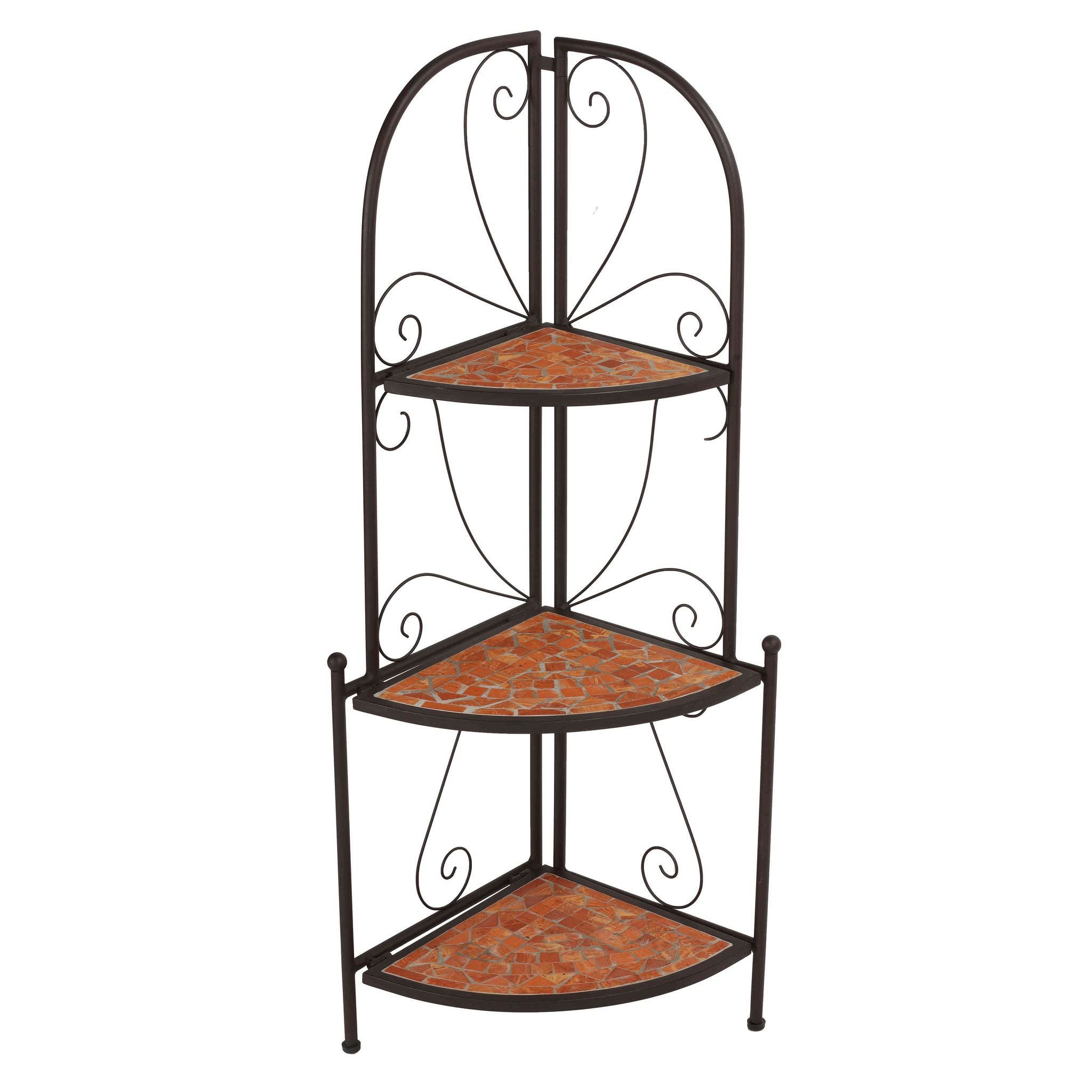 Zook Mosaic Corner Shelf, Brown Metal, Terracotta Tile Inlay