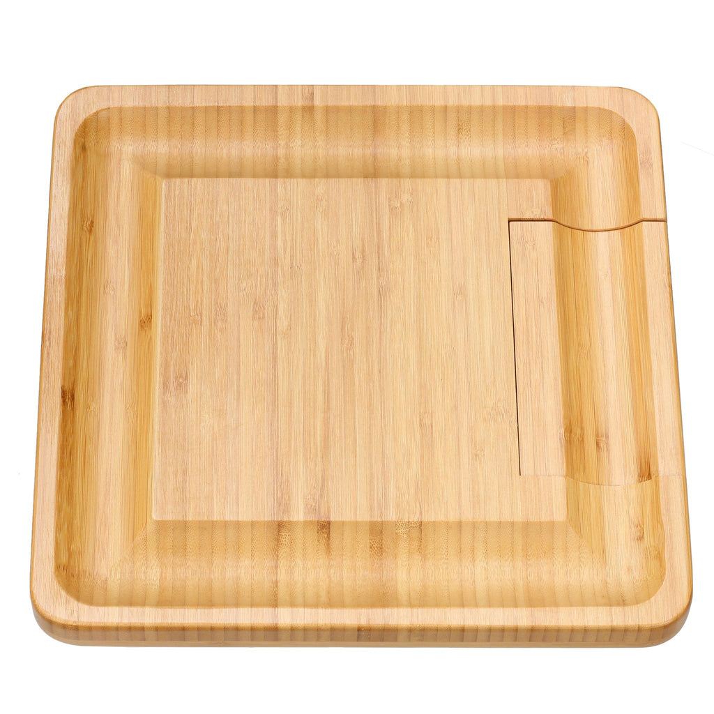 Handi Natural Bamboo Cheese Serving Board Table Set with 4 Stainless Steel Knives