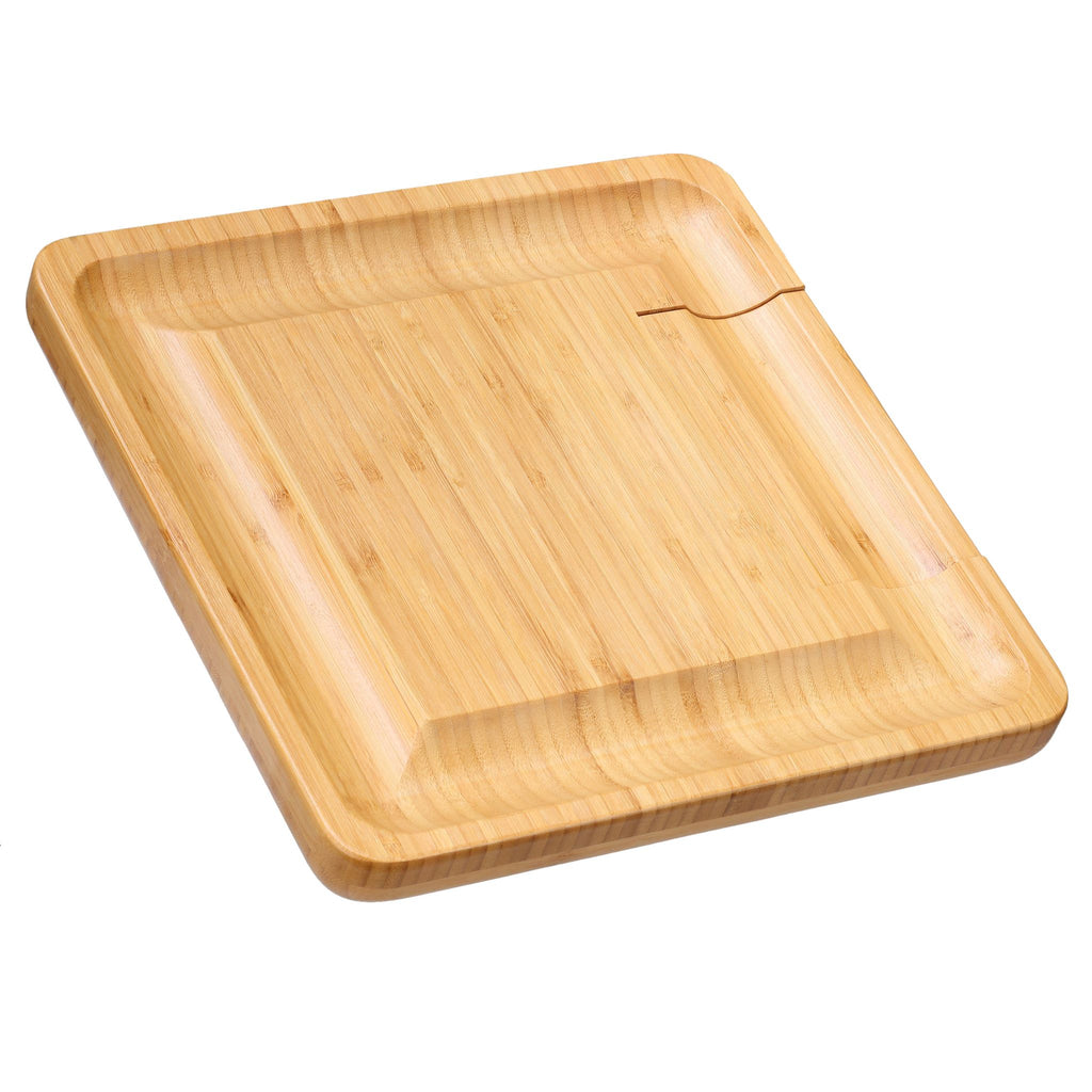 Handi Natural Bamboo Cheese Serving Board Table Set with 4 Stainless Steel Knives