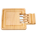 Handi Natural Bamboo Cheese Serving Board Table Set with 4 Stainless Steel Knives