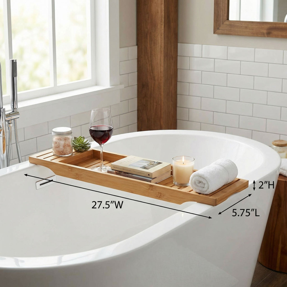 Cortesi Home Sophia Natural Bamboo Bathtub Caddy, 27.5 in Wide