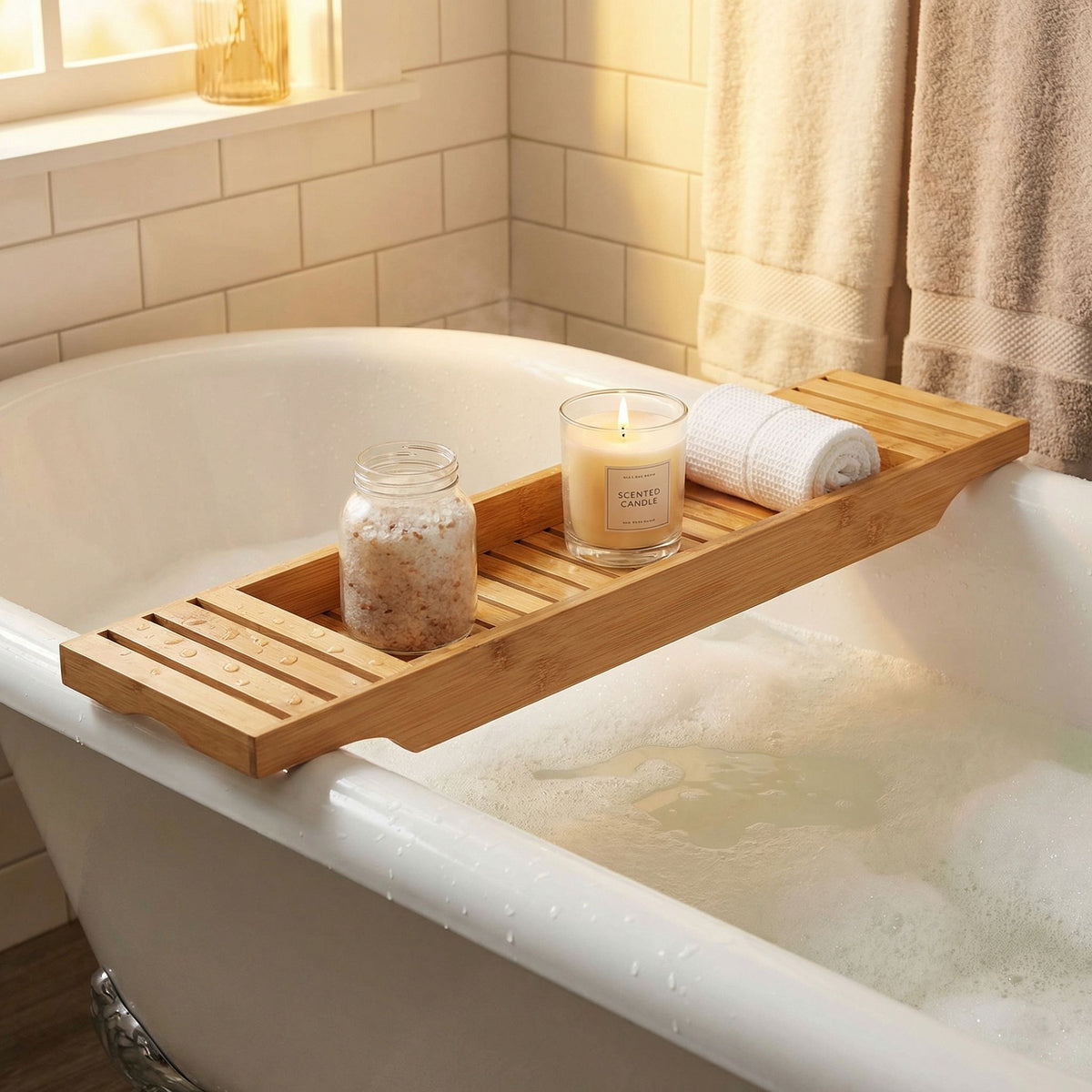 Cortesi Home Sophia Natural Bamboo Bathtub Caddy, 27.5 in Wide