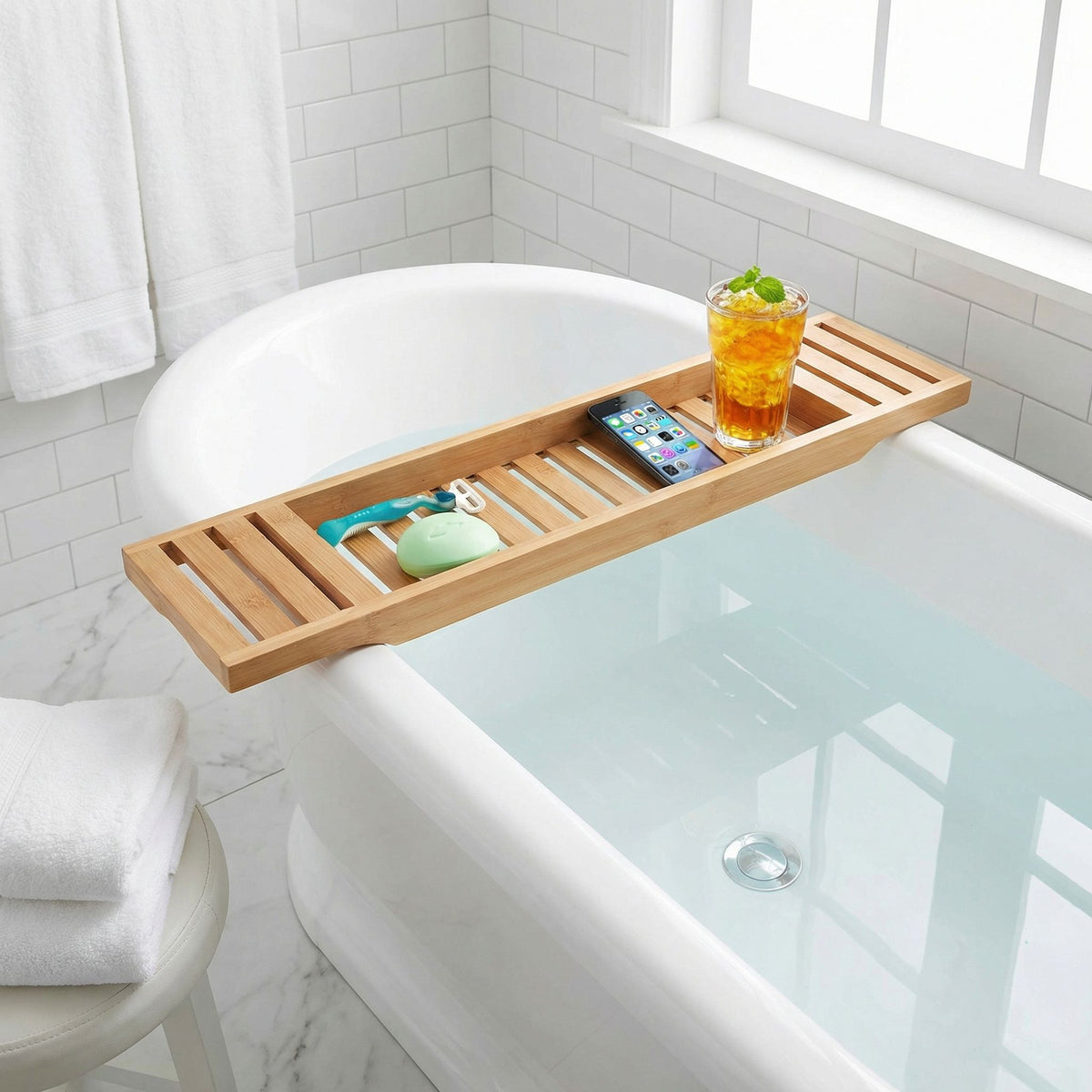 Cortesi Home Sophia Natural Bamboo Bathtub Caddy, 27.5 in Wide