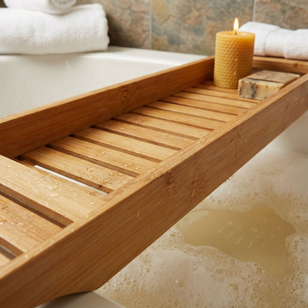 Cortesi Home Sophia Natural Bamboo Bathtub Caddy, 27.5 in Wide