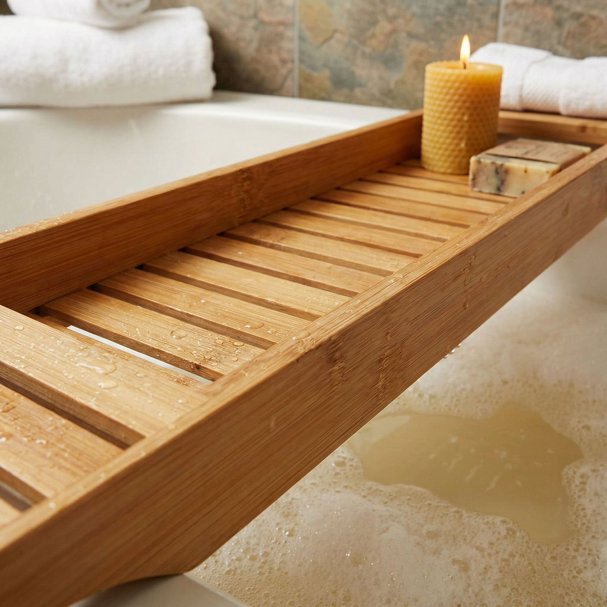 Cortesi Home Sophia Natural Bamboo Bathtub Caddy, 27.5 in Wide