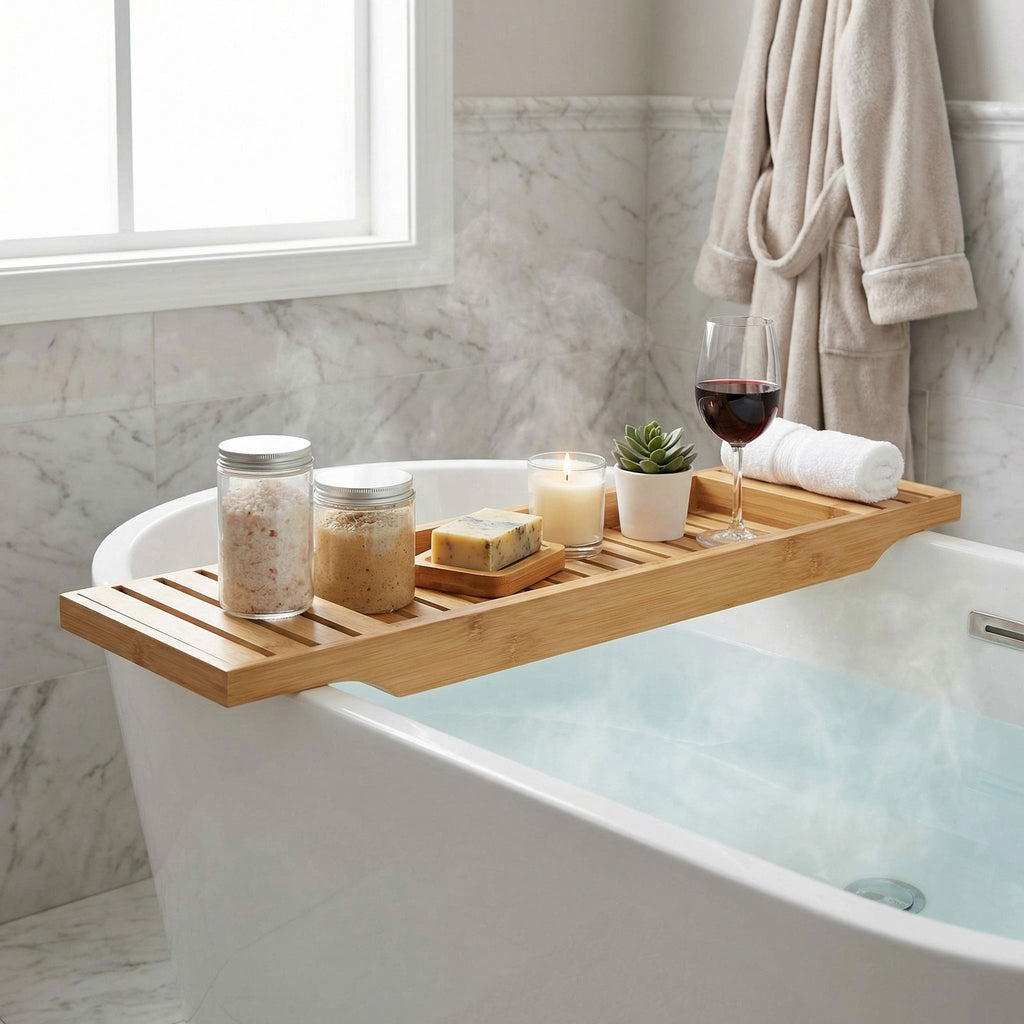 Cortesi Home Sophia Natural Bamboo Bathtub Caddy, 27.5 in Wide