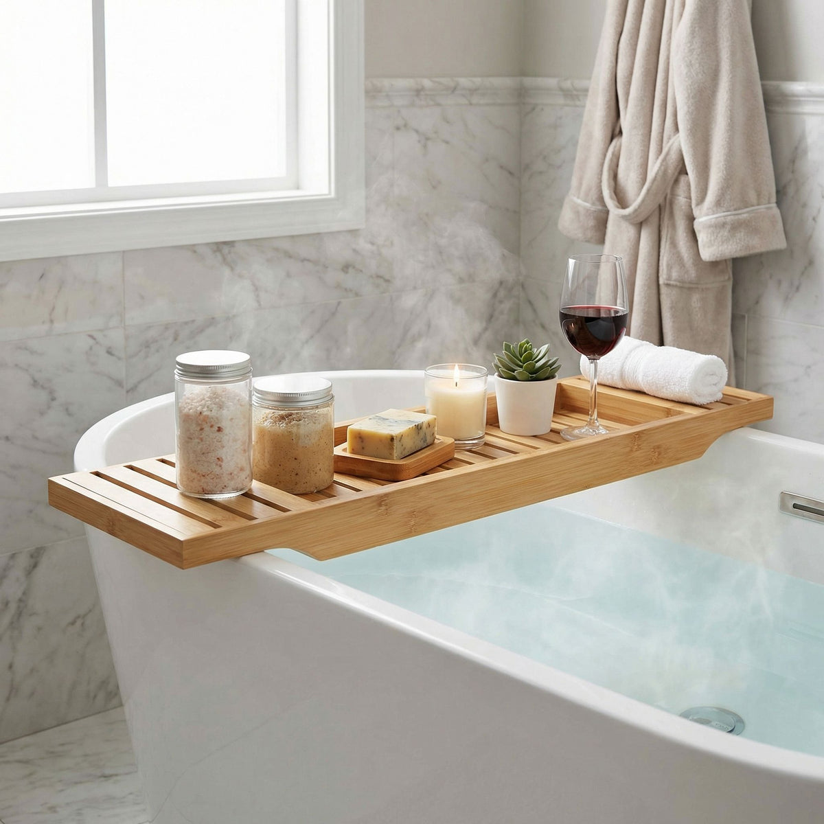 Cortesi Home Sophia Natural Bamboo Bathtub Caddy, 27.5 in Wide