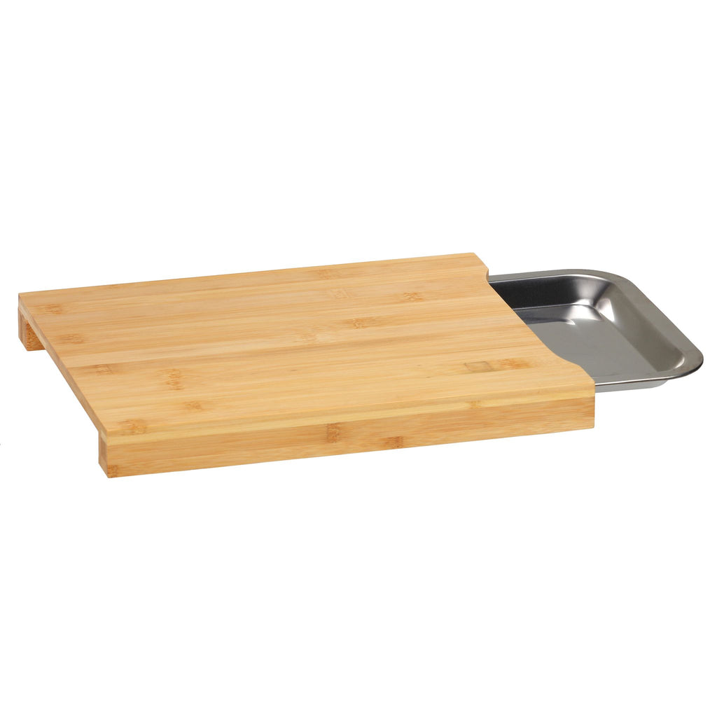 Isabella Natural Bamboo Cutting Board With Removable Stainless Steel Tray, 13x10