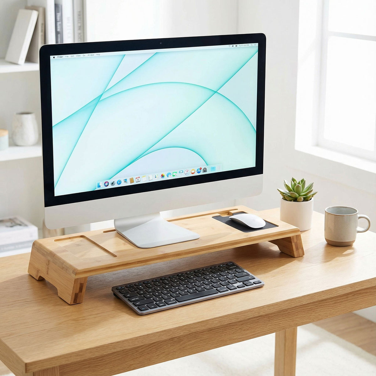 Mia Natural Bamboo Monitor Stand With Mouse Pad