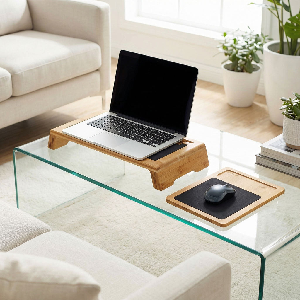 Mia Natural Bamboo Monitor Stand With Mouse Pad