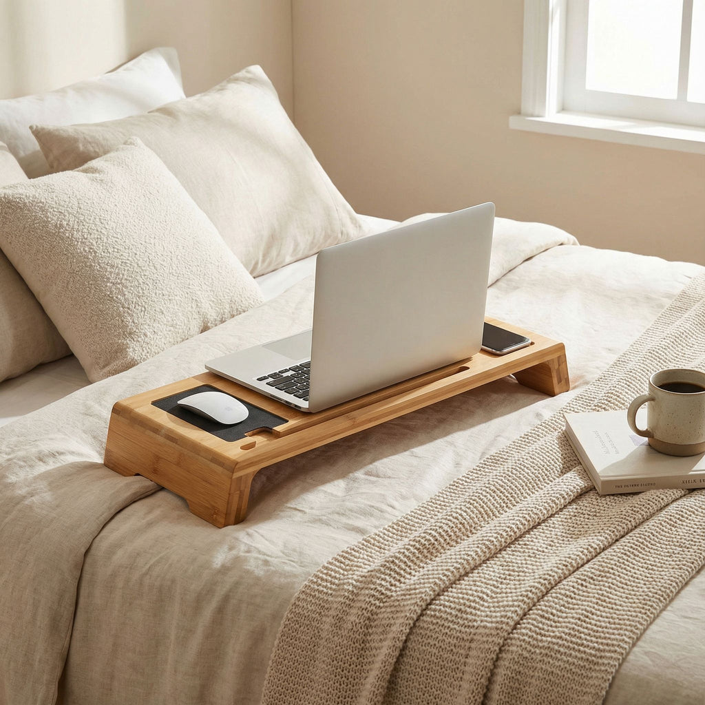 Mia Natural Bamboo Monitor Stand With Mouse Pad