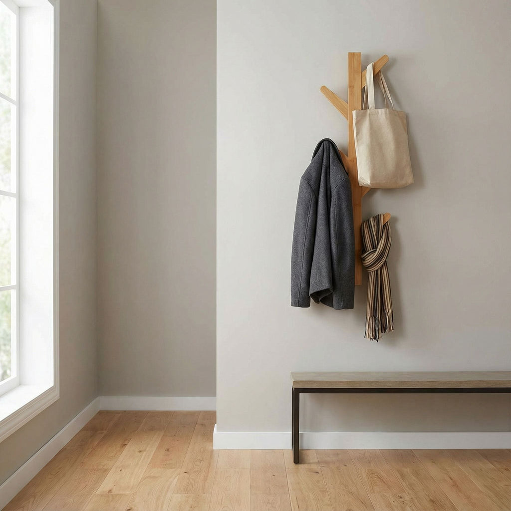 Cortesi Home Space Saver Natural Bamboo Wall Mounted 6 Hook Hanging Storage Organizer, Coat Rack