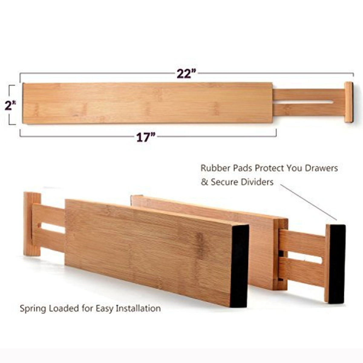 Traci Natural Bamboo Spring Loaded Adjustable Drawer Dividers Set of 4