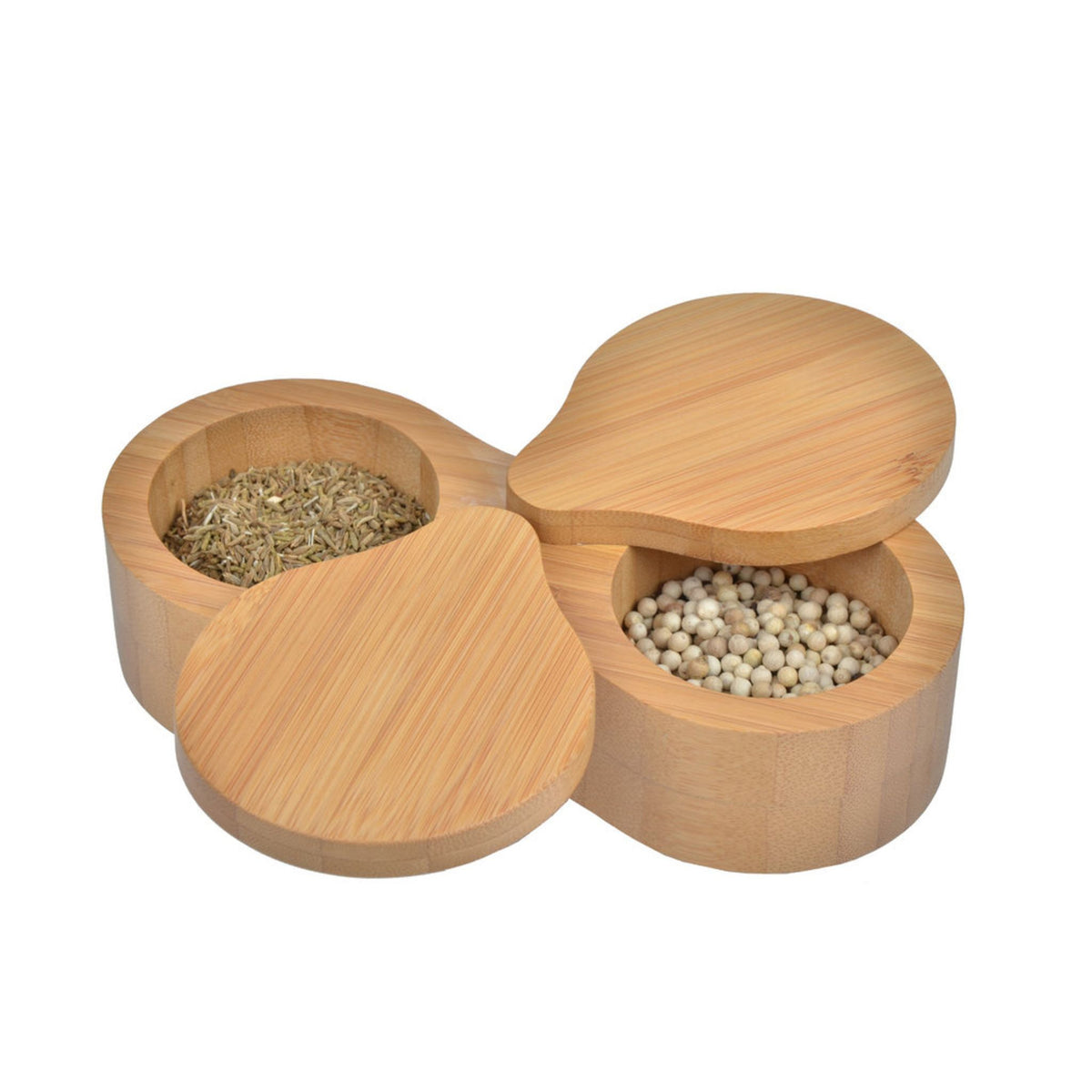 Cortesi Home Carol Natural Bamboo Salt and Pepper Herbs and Spice Box with Rotating Top