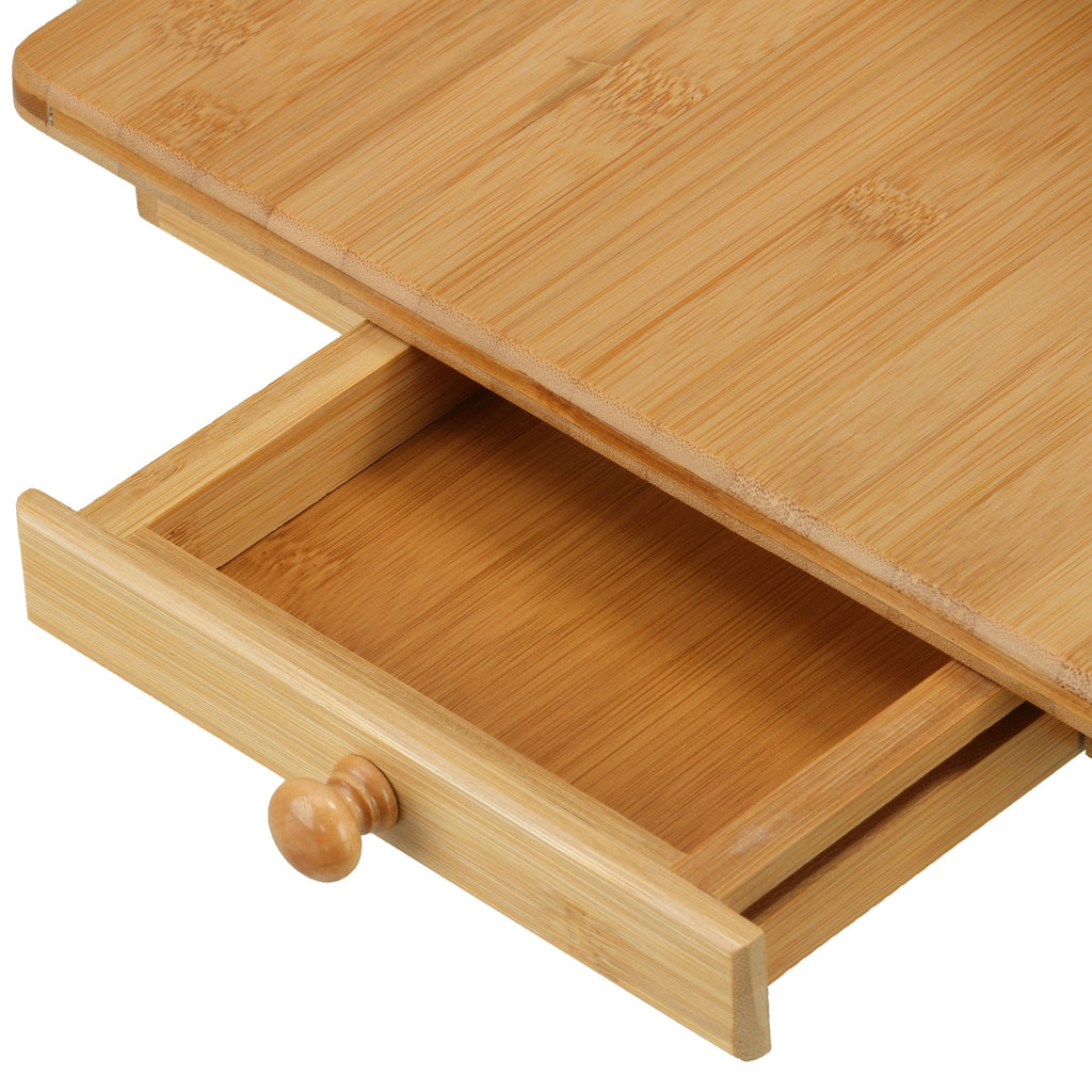 Terri Natural Bamboo Laptop Desk Serving Tray Table with Tilt Top and Drawer, 28x14