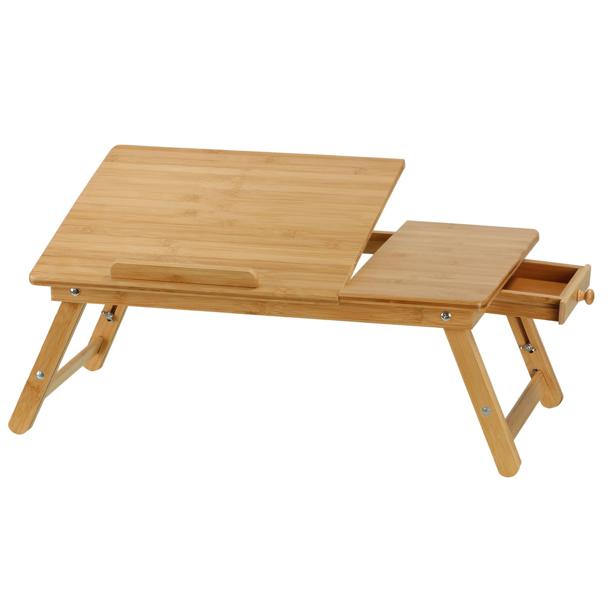 Terri Natural Bamboo Laptop Desk Serving Tray Table with Tilt Top and Drawer, 28x14