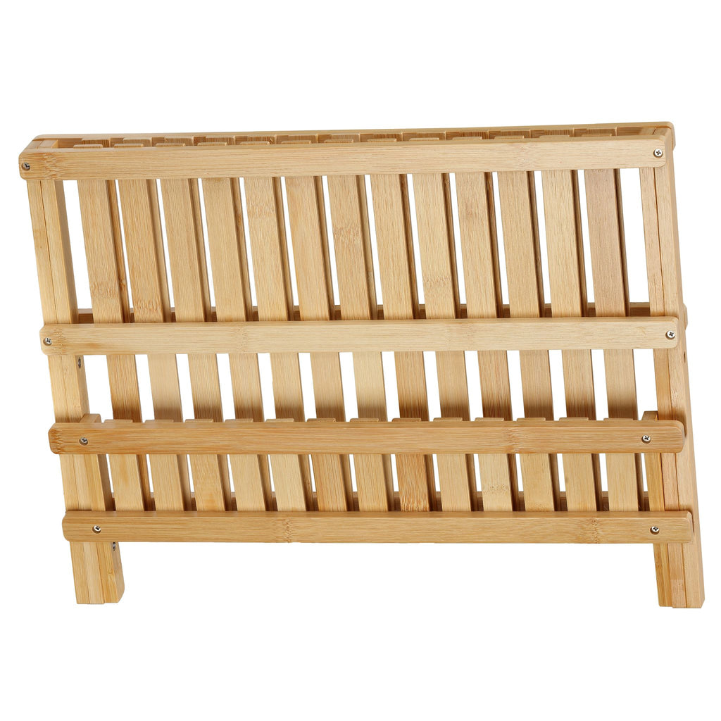 Rella Natural Bamboo Folding Dish Rack for Drying and Storage