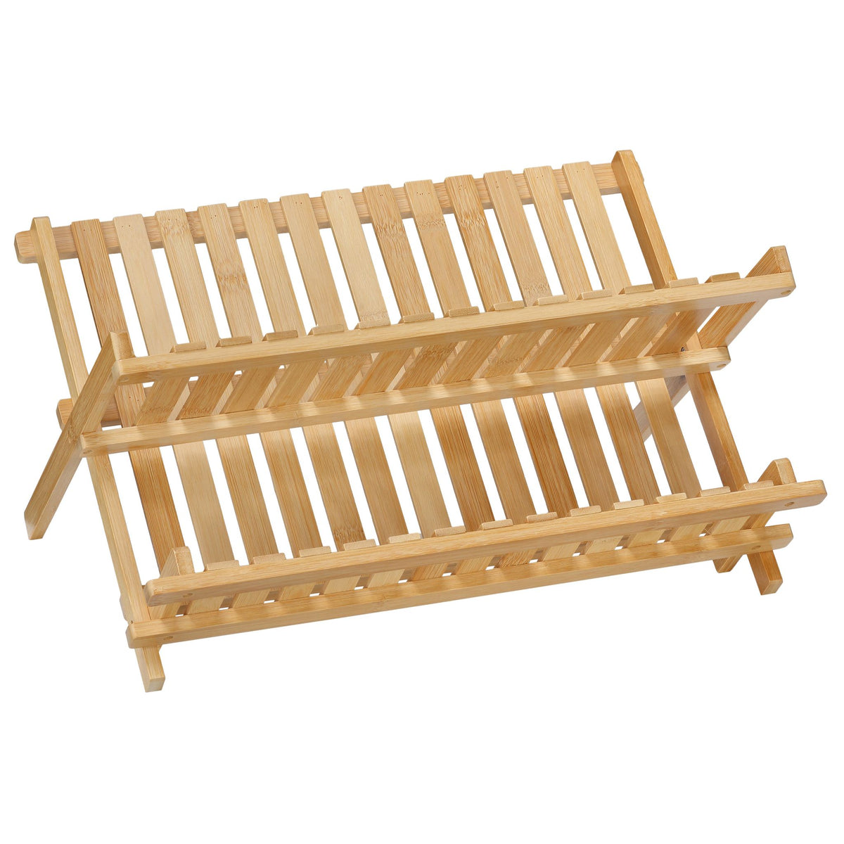 Rella Natural Bamboo Folding Dish Rack for Drying and Storage