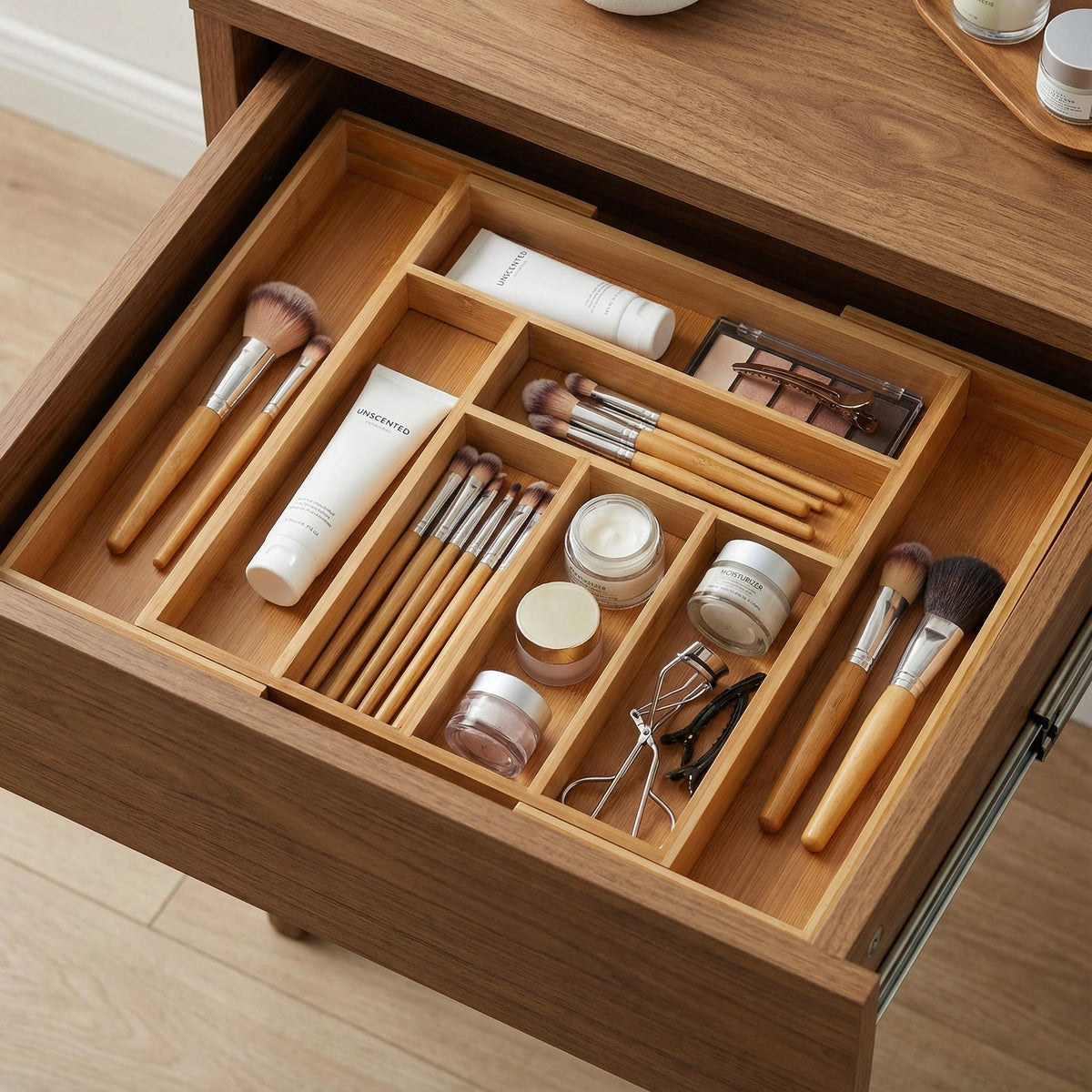 Michelle Natural Bamboo Expandable Flatware Organizer for Kitchen Utensils and Cutlery