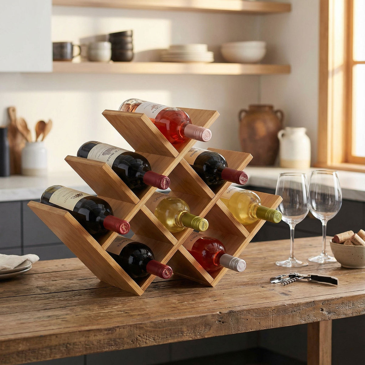 Cortesi Home Linda Natural Bamboo 8 Bottle Wine Rack