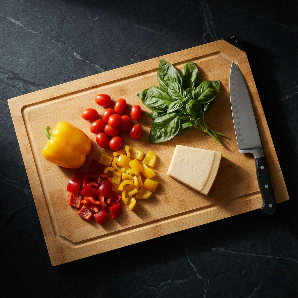 Nuri Natural Bamboo Cutting Board with Knife Sharpener, 12"x18"
