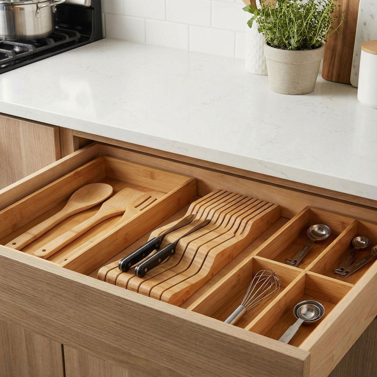 Kassandra Natural Bamboo In-Drawer Knife Block