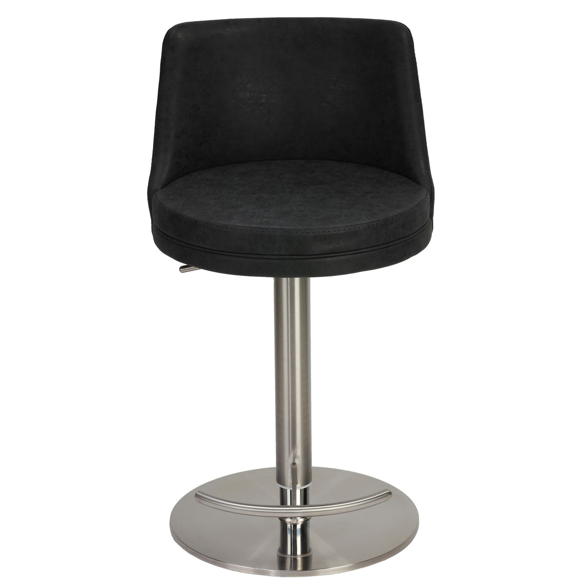 Eros Adjustable Swivel Barstool in Brushed Stainless Steel with Heavy Solid Base, Retro Black