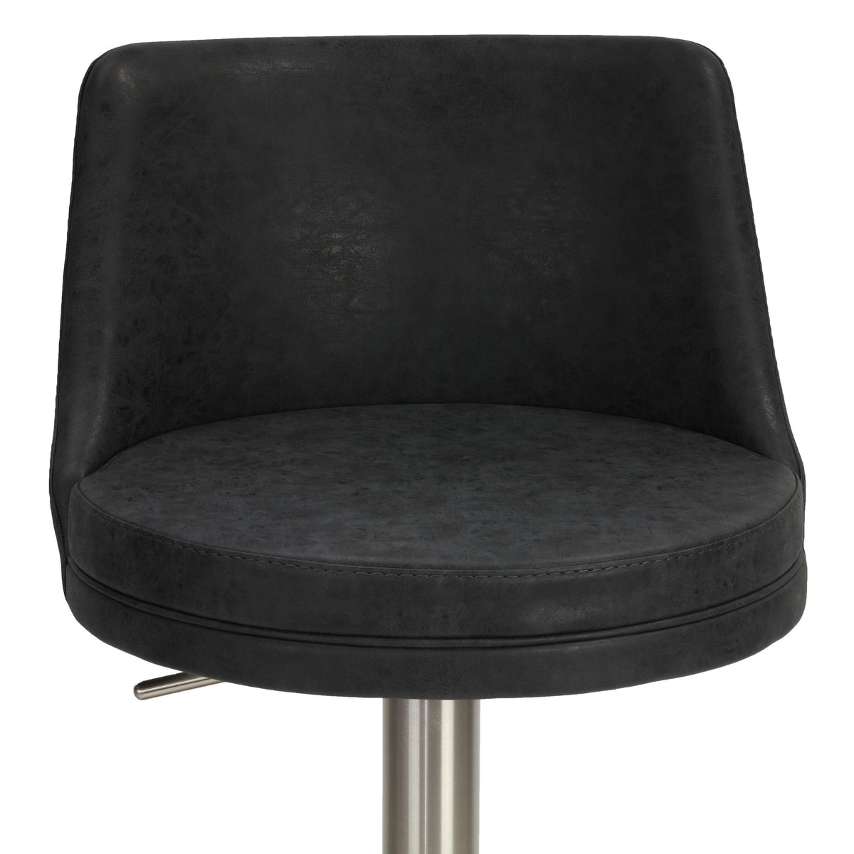 Eros Adjustable Swivel Barstool in Brushed Stainless Steel with Heavy Solid Base, Retro Black