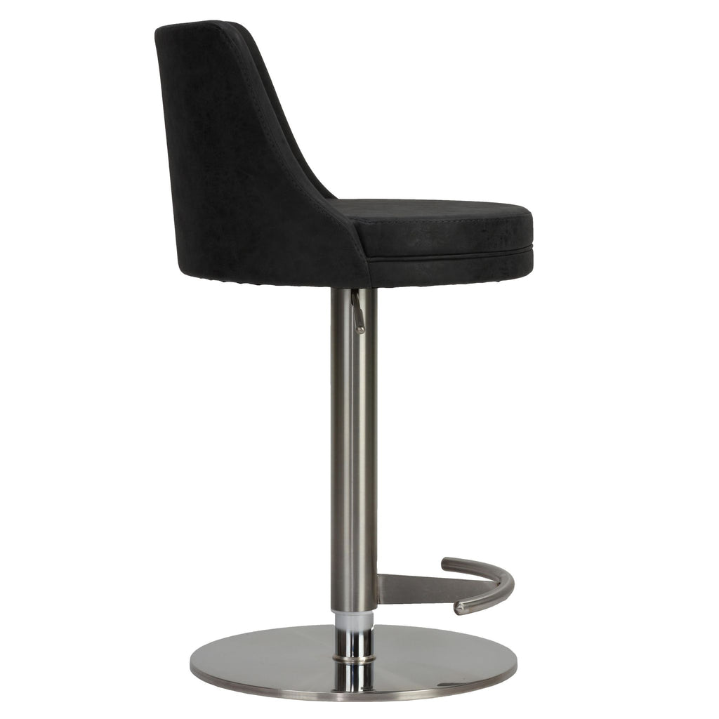 Eros Adjustable Swivel Barstool in Brushed Stainless Steel with Heavy Solid Base, Retro Black