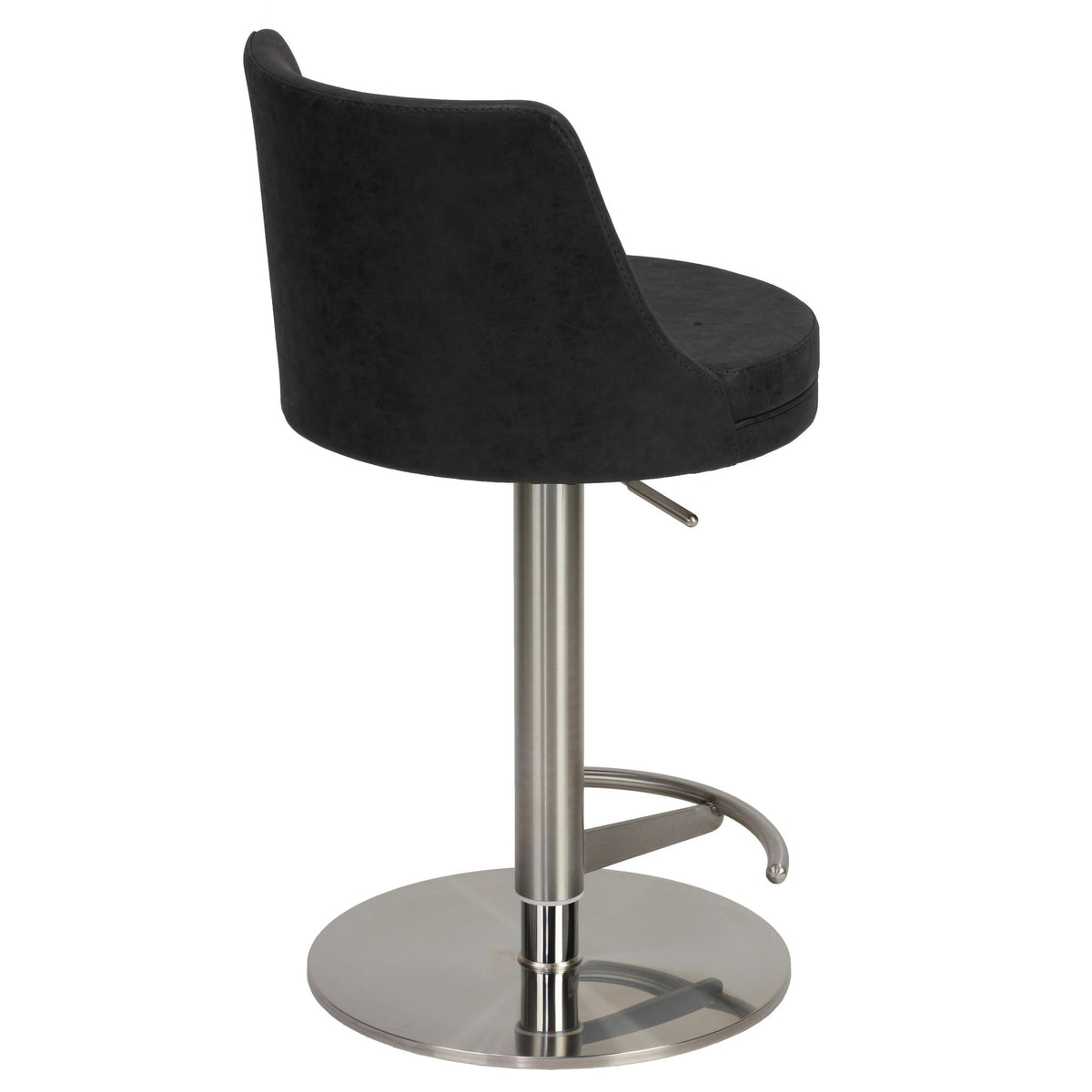 Eros Adjustable Swivel Barstool in Brushed Stainless Steel with Heavy Solid Base, Retro Black