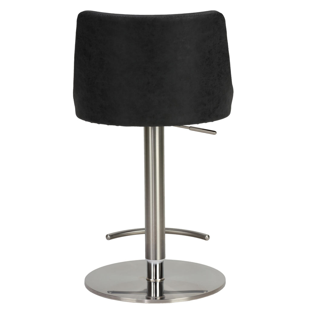Eros Adjustable Swivel Barstool in Brushed Stainless Steel with Heavy Solid Base, Retro Black
