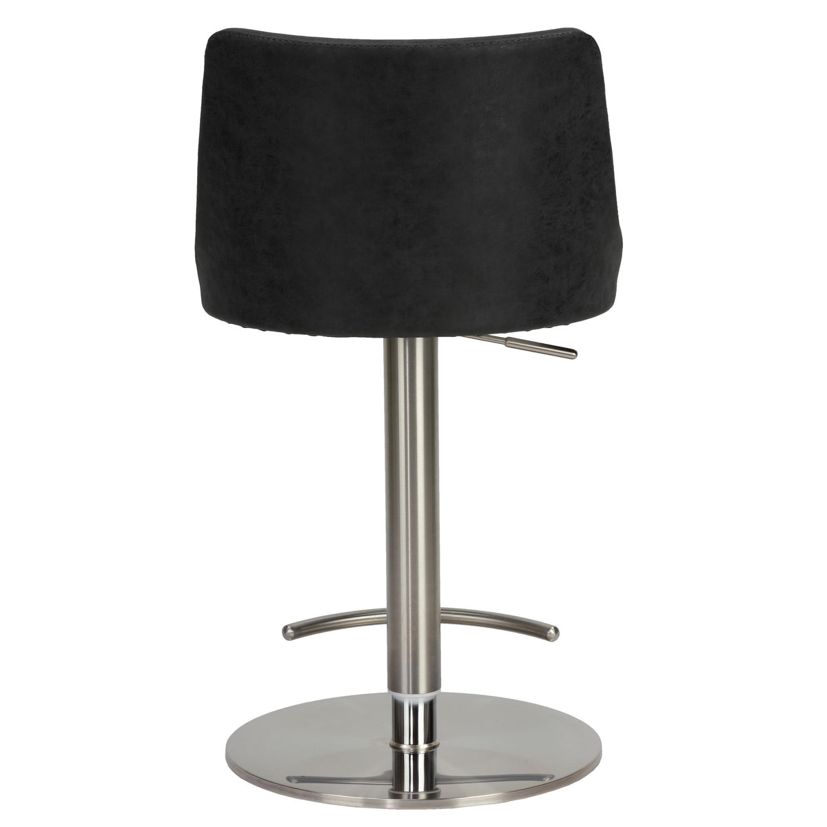 Eros Adjustable Swivel Barstool in Brushed Stainless Steel with Heavy Solid Base, Retro Black