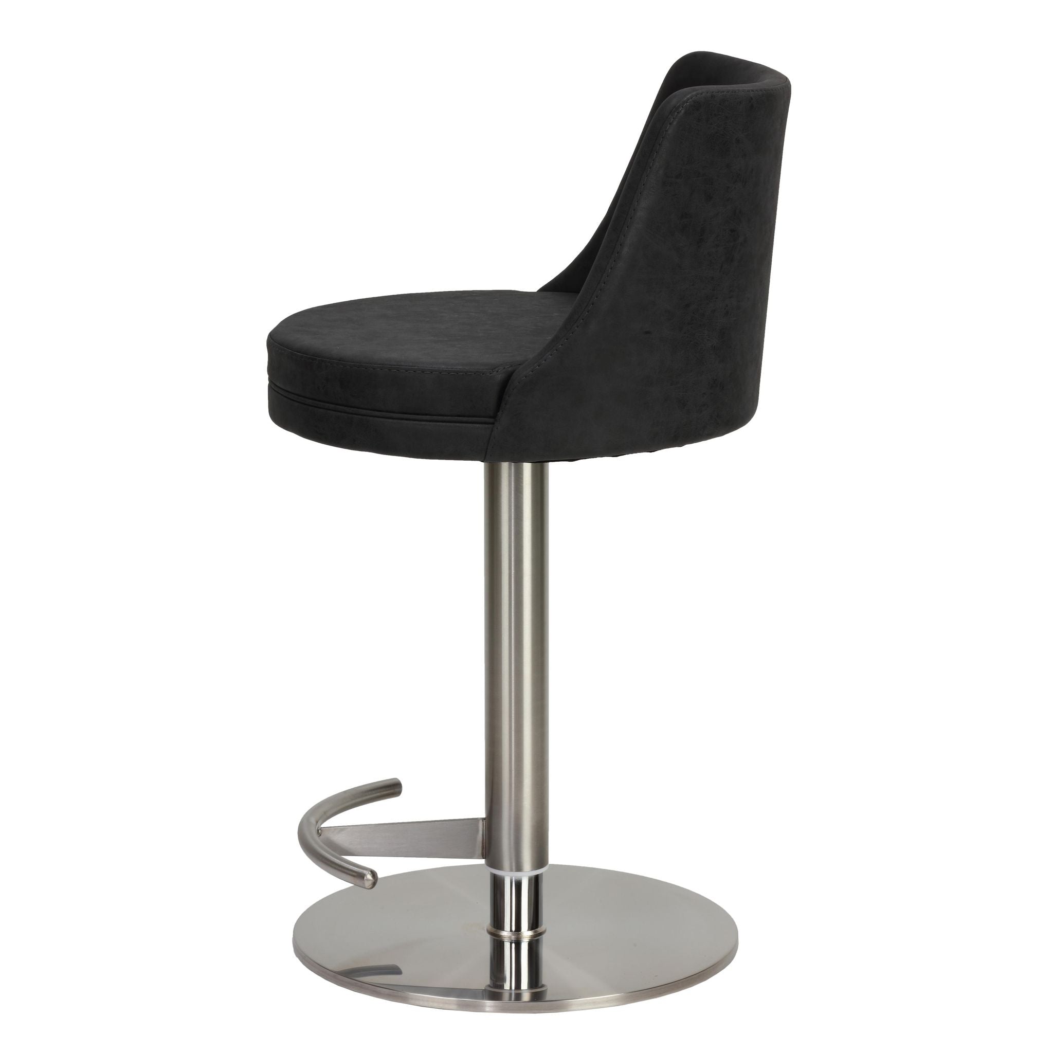 Eros Adjustable Swivel Barstool in Brushed Stainless Steel with Heavy Solid Base, Retro Black