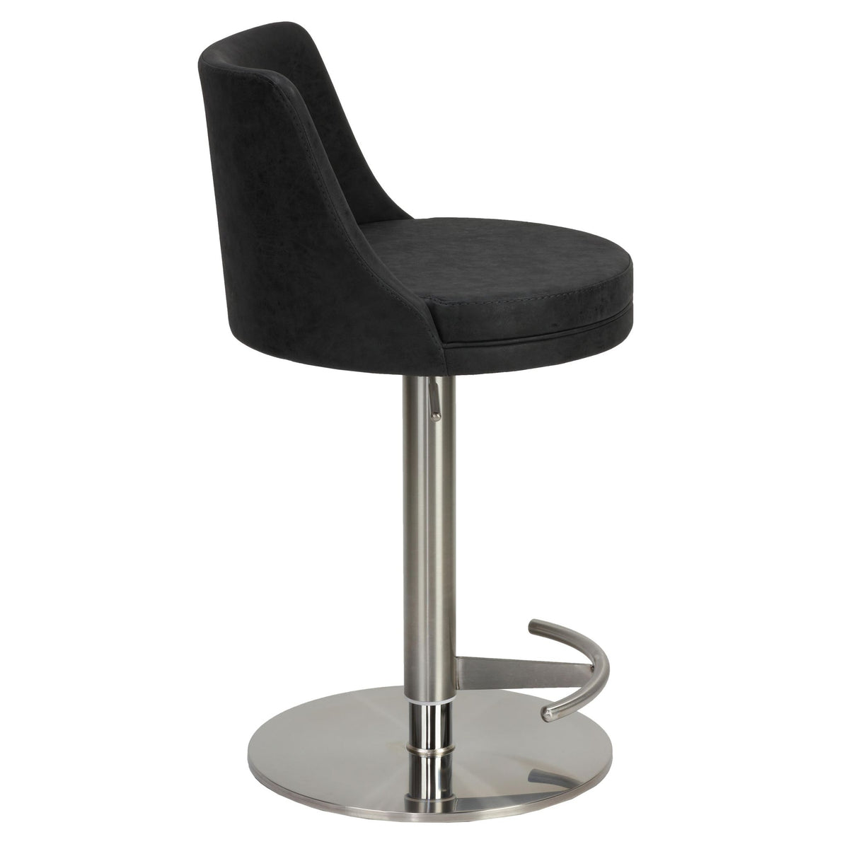 Eros Adjustable Swivel Barstool in Brushed Stainless Steel with Heavy Solid Base, Retro Black