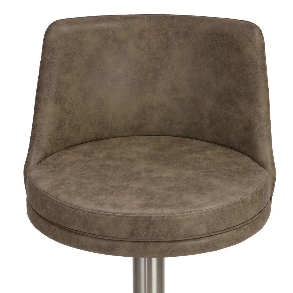 Eros Adjustable Swivel Barstool in Brushed Stainless Steel with Heavy Solid Base, Retro Taupe