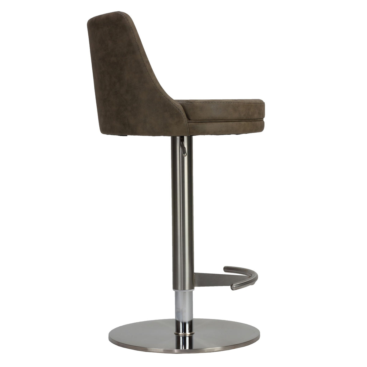 Eros Adjustable Swivel Barstool in Brushed Stainless Steel with Heavy Solid Base, Retro Taupe