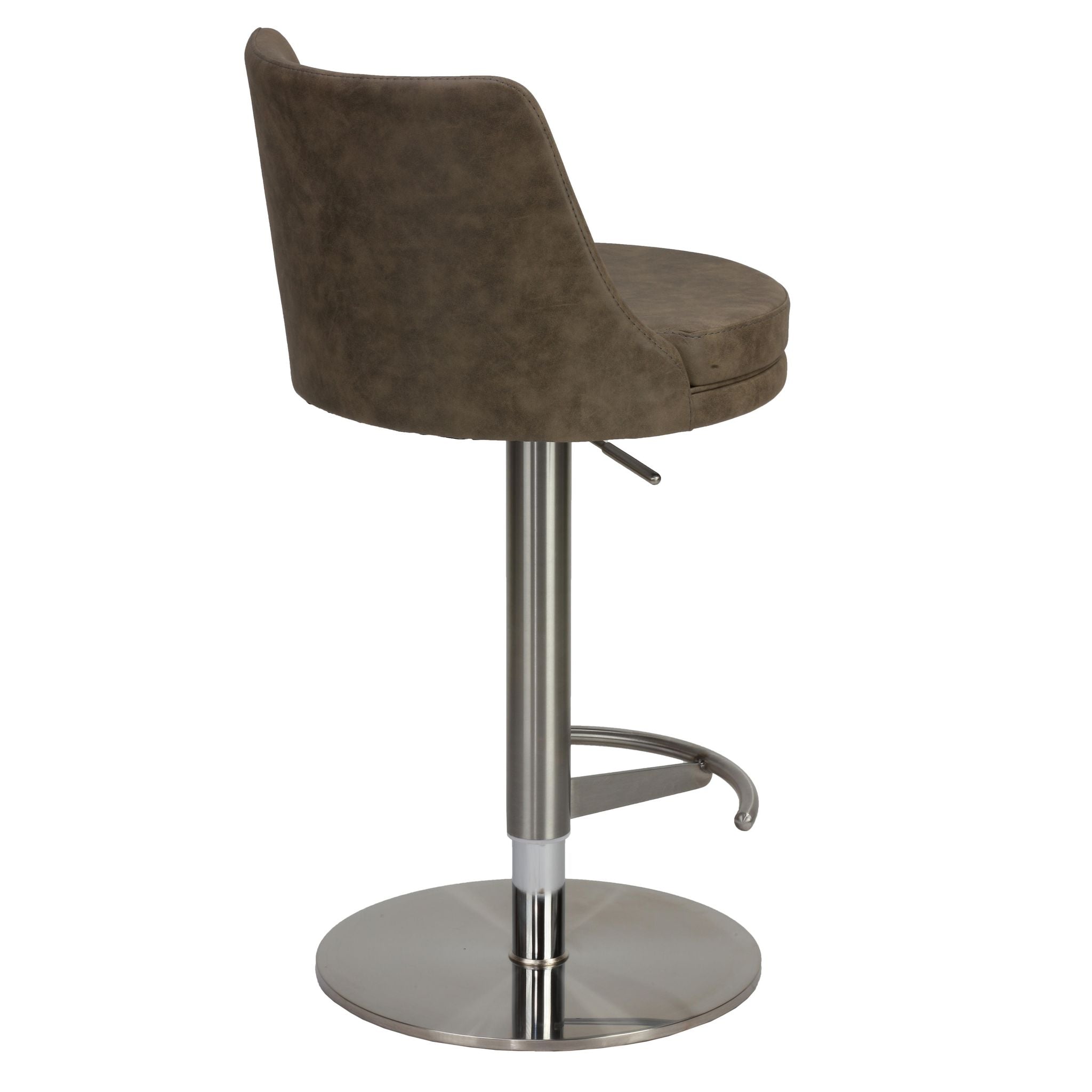 Eros Adjustable Swivel Barstool in Brushed Stainless Steel with Heavy Solid Base, Retro Taupe