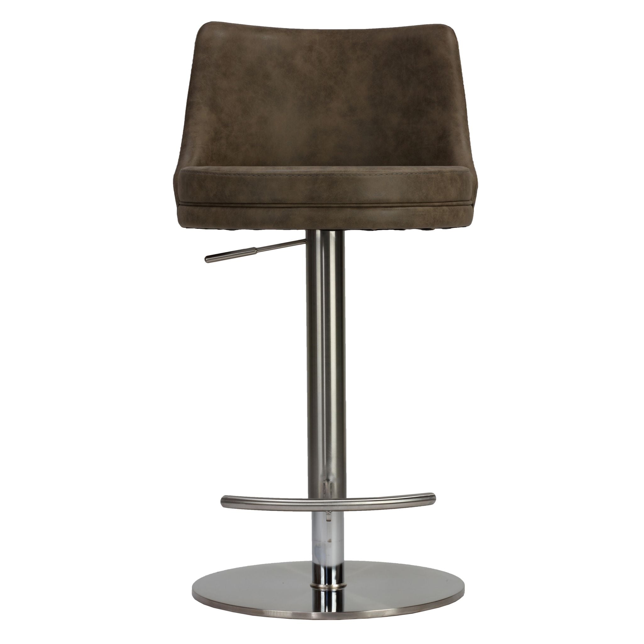 Eros Adjustable Swivel Barstool in Brushed Stainless Steel with Heavy Solid Base, Retro Taupe