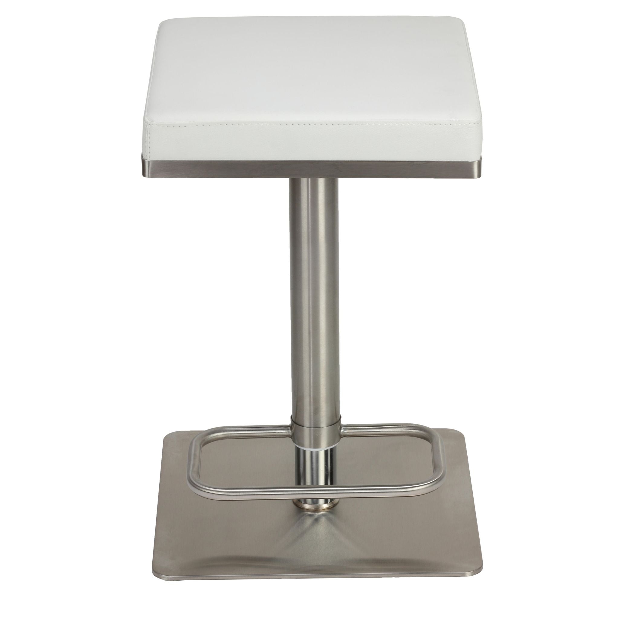 Atlas Adjustable Swivel Barstool in Brushed Stainless Steel with Heavy Solid Base, White