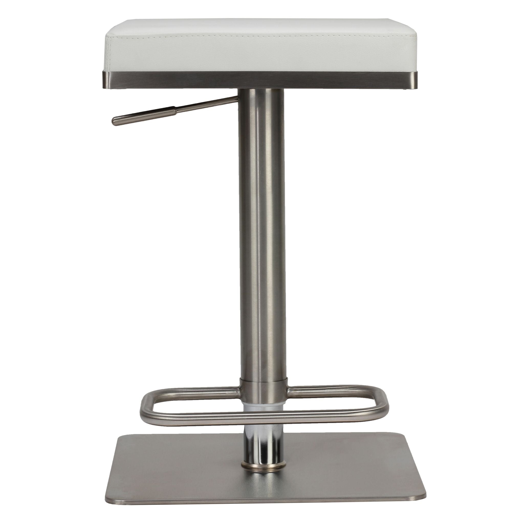 Atlas Adjustable Swivel Barstool in Brushed Stainless Steel with Heavy Solid Base, White