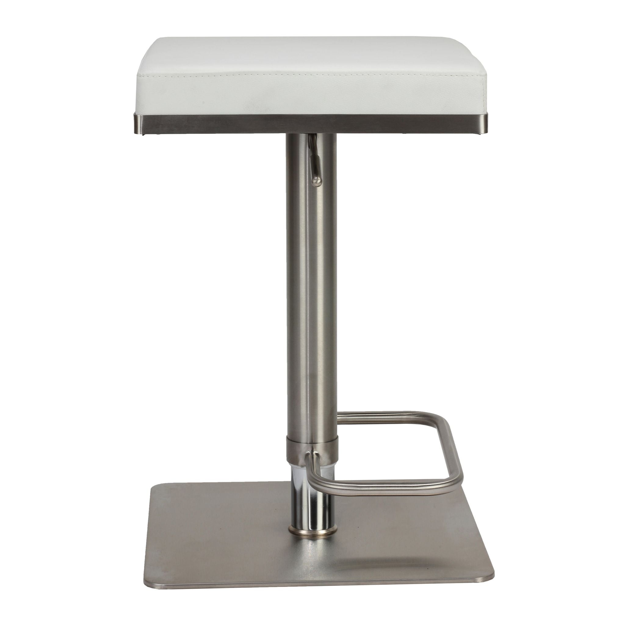 Atlas Adjustable Swivel Barstool in Brushed Stainless Steel with Heavy Solid Base, White