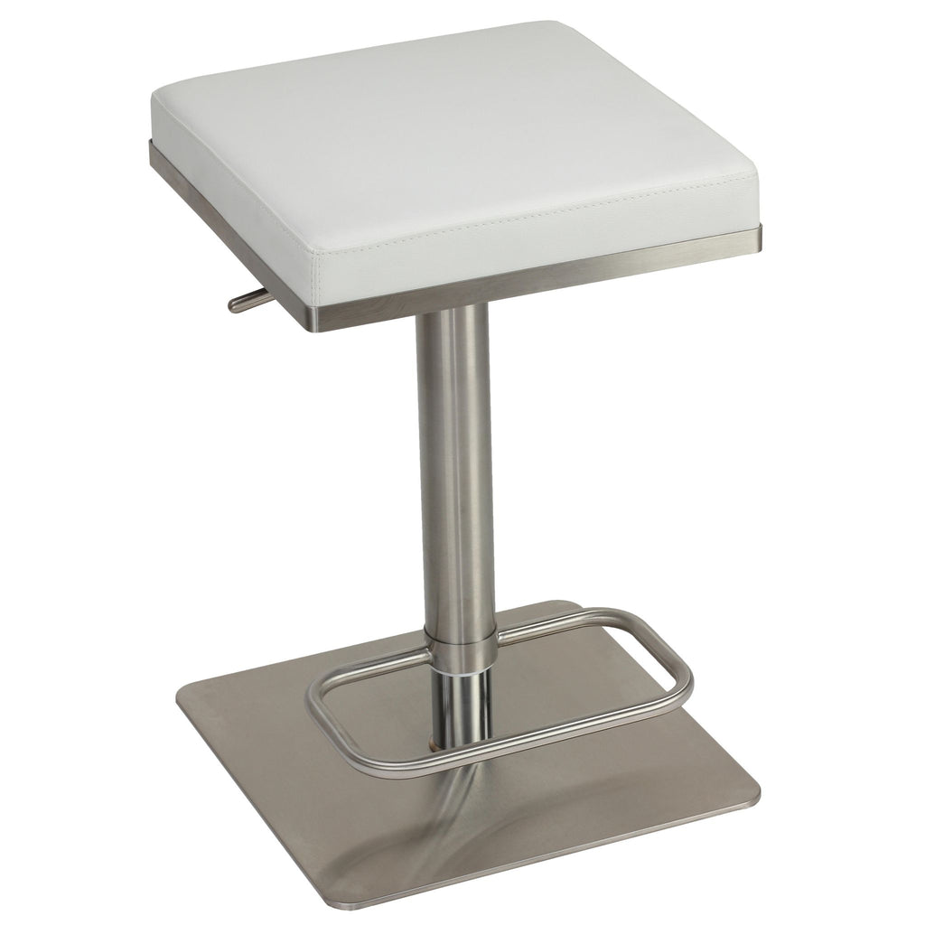 Atlas Adjustable Swivel Barstool in Brushed Stainless Steel with Heavy Solid Base, White
