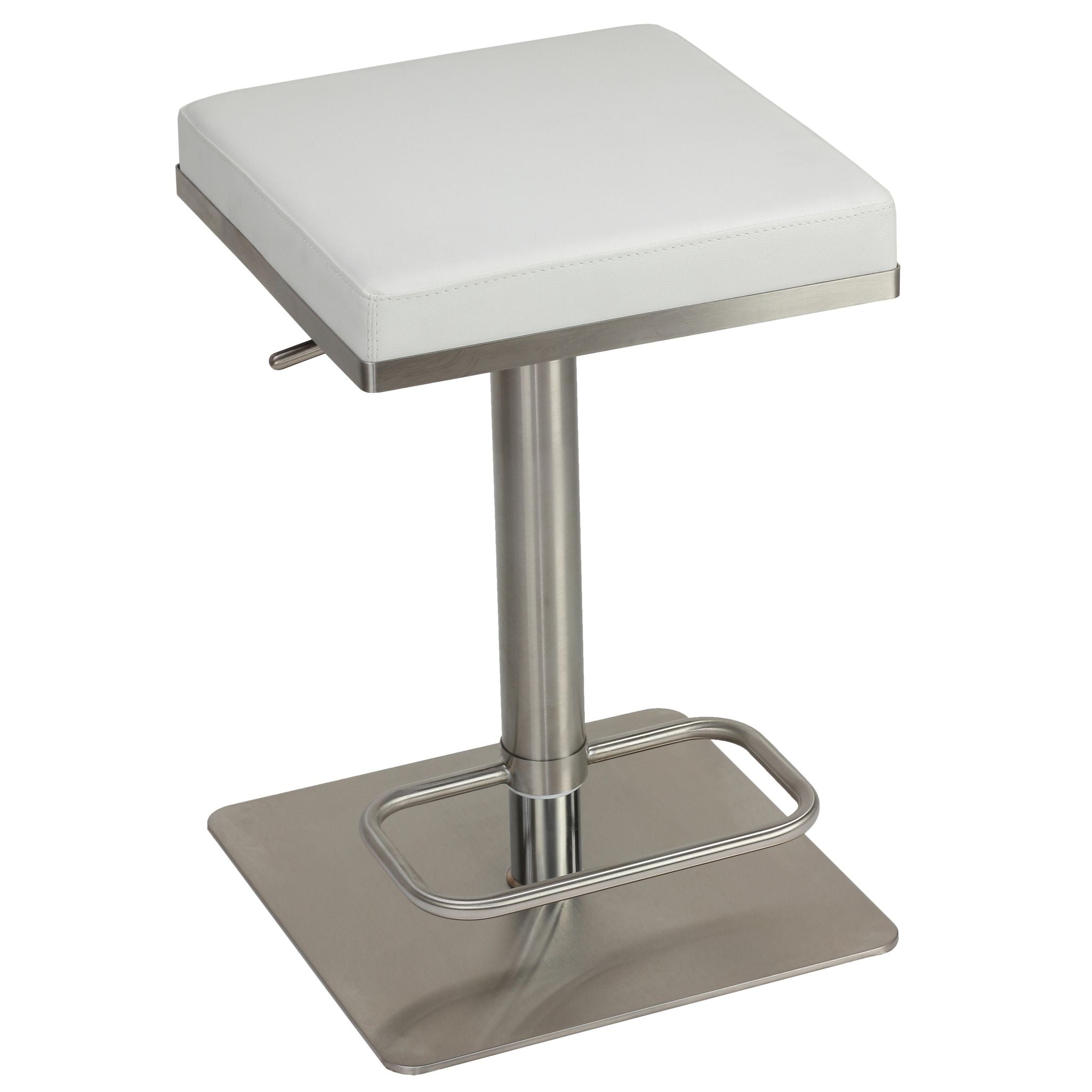 Atlas Adjustable Swivel Barstool in Brushed Stainless Steel with Heavy Solid Base, White
