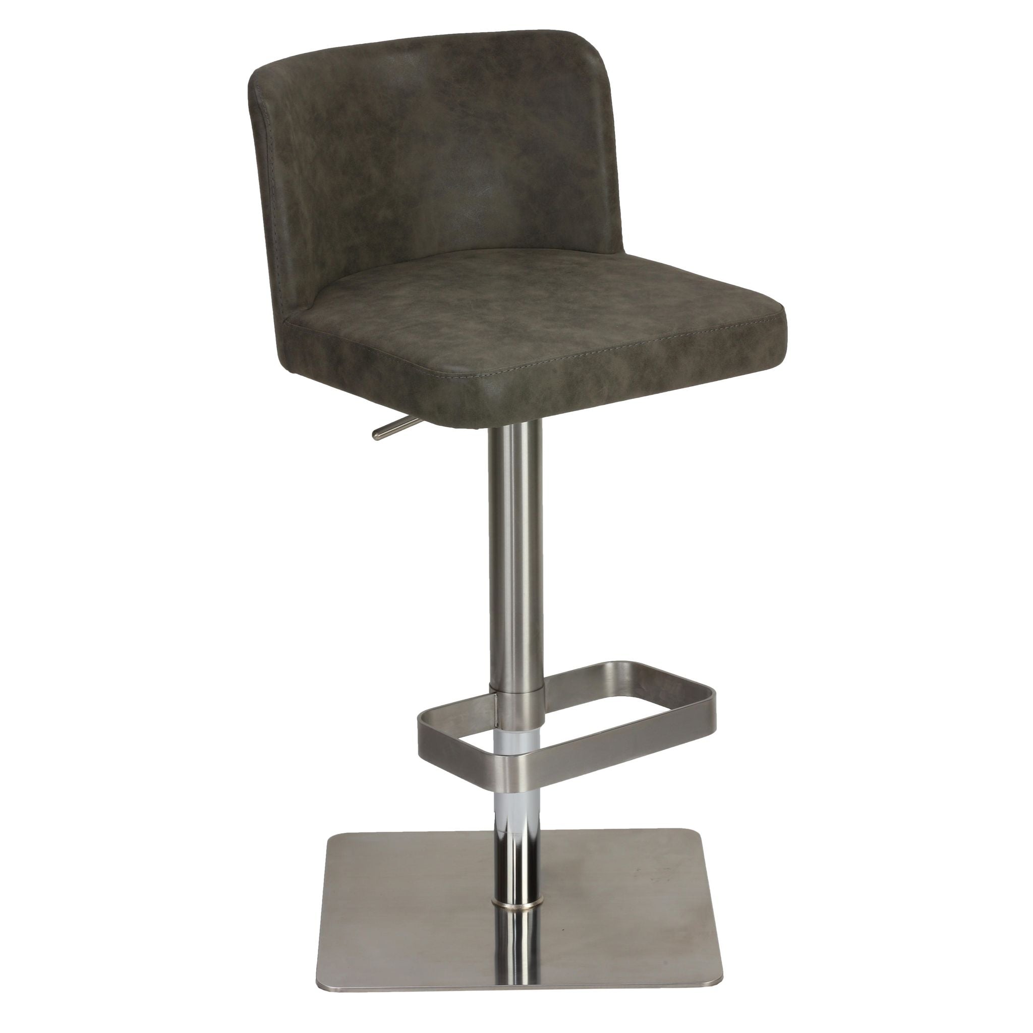 Hercules Adjustable Swivel Barstool in Brushed Stainless Steel with Heavy Solid Base, Retro Grey