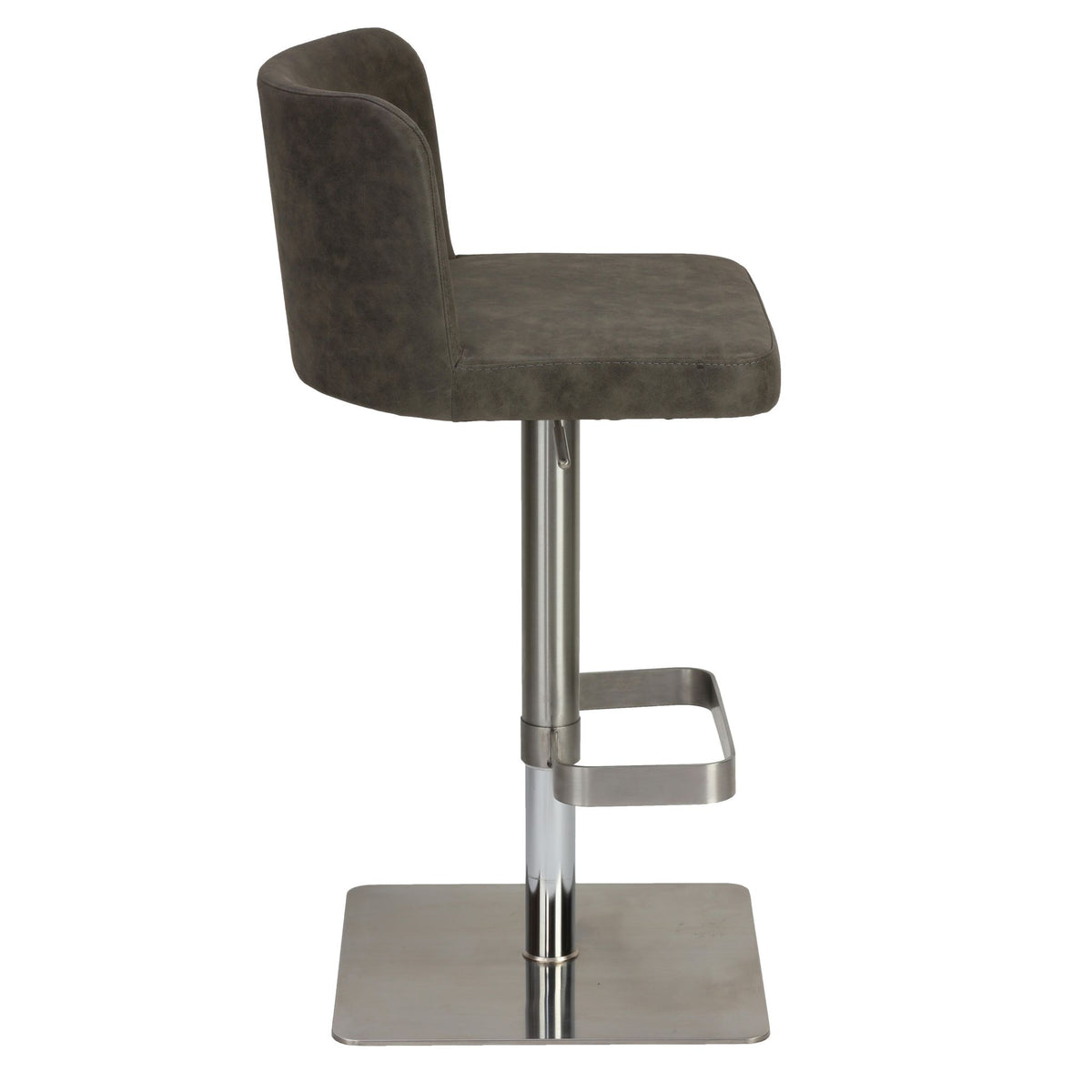 Hercules Adjustable Swivel Barstool in Brushed Stainless Steel with Heavy Solid Base, Retro Grey