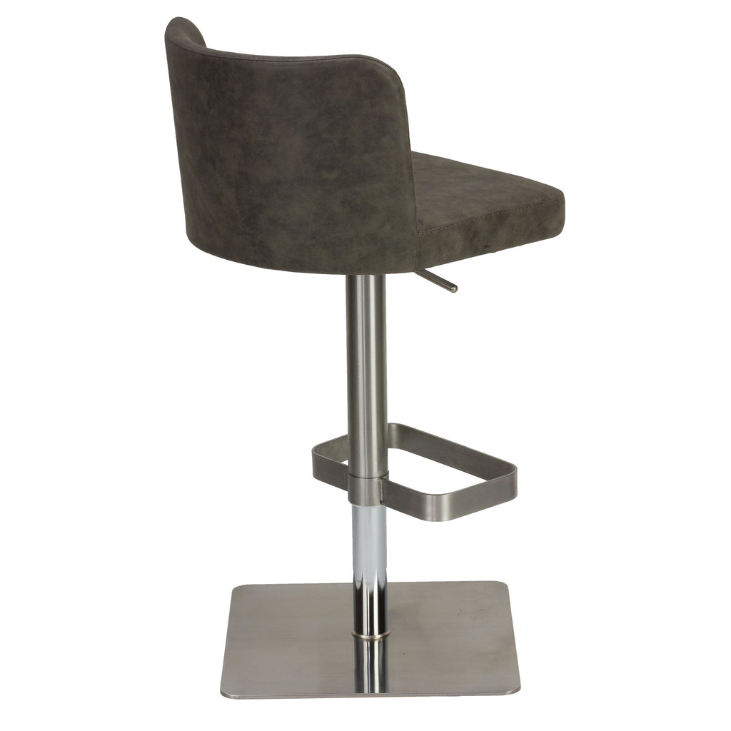 Hercules Adjustable Swivel Barstool in Brushed Stainless Steel with Heavy Solid Base, Retro Grey